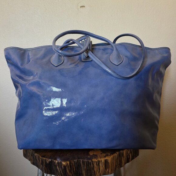 Dooney & Bourke Cindy Patent Leather Tote Bag Blue Large Shoulder Purse - Picture 9 of 16